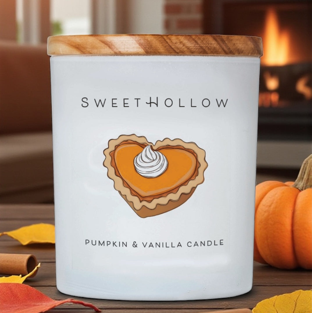Pumpkin & Vanilla Candle with Pie Illustration